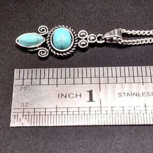 925 Silver Necklace W/ Turquoise Oval boho Teardrop Vine Woman's Birthday Gift